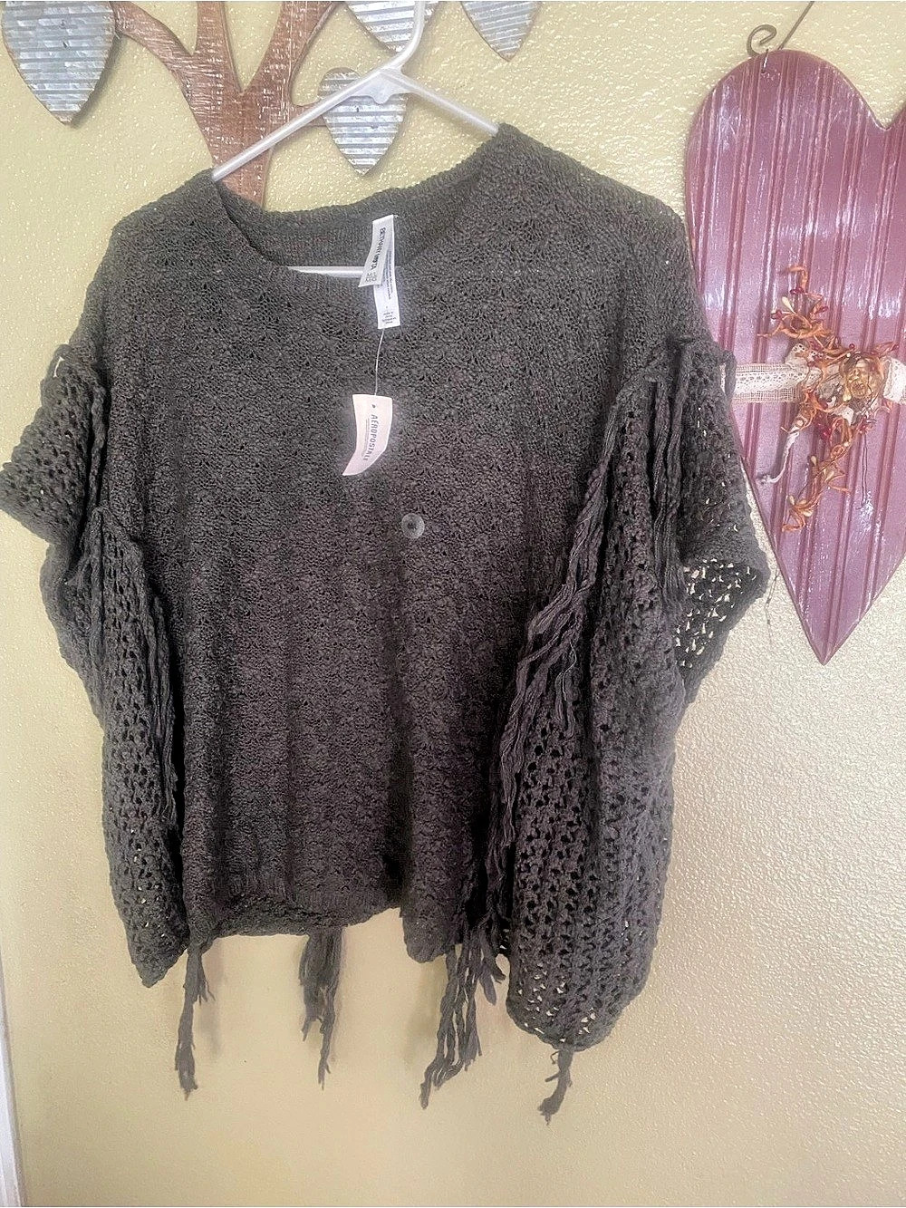 Areopostale MIXIT  BOHO Fringe  Knit Sweater in olive green Size Medium/ large